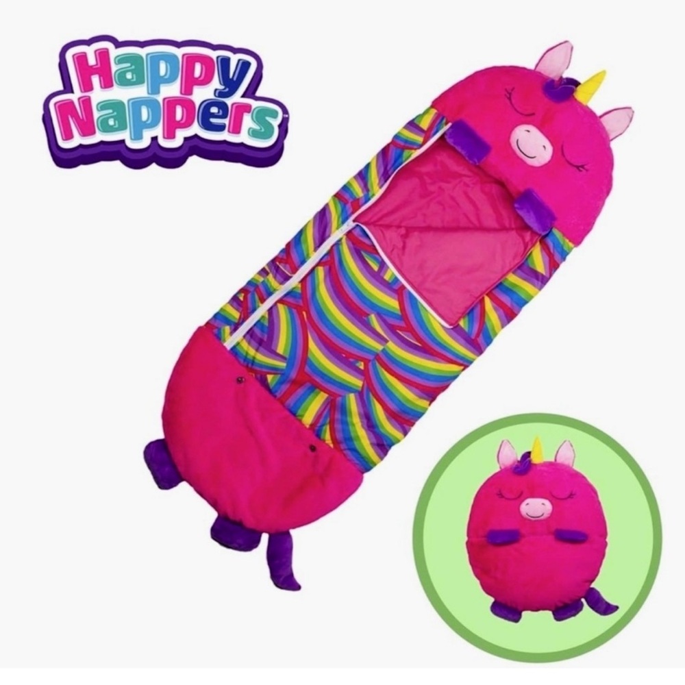 Happy Nappers Pink Unicorn 2-in-1 Sleeping Bag Pillow Rainbow Plush NWT